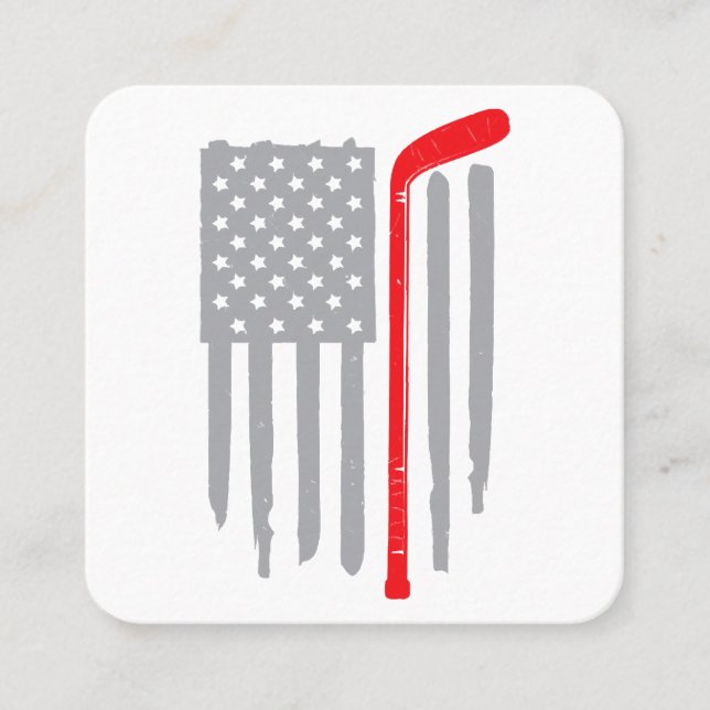 Hockey american flag square business card (Front)