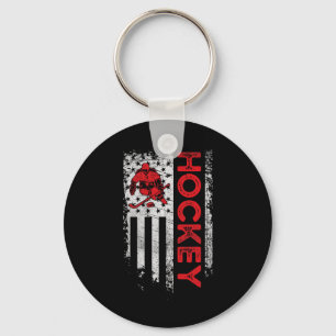 Hockey American Flag USA Patriotic hockey player Keychain
