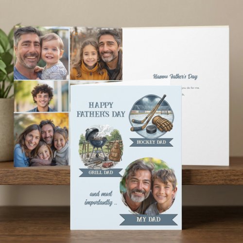 Hockey and Grill Dad Photo Collage Fathers Day Card
