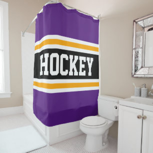 HOCKEY Athletic Bold Purple Black Orange Stripes Shower Curtain