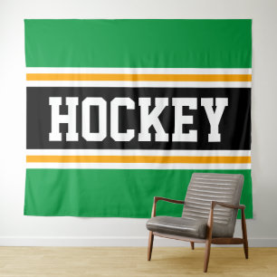 HOCKEY Athletic Bright Green Black Orange Stripes Tapestry