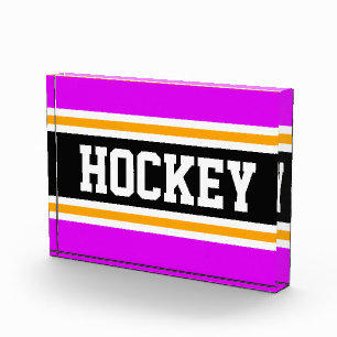HOCKEY Athletic Bright Pink Black Orange Stripes Photo Block