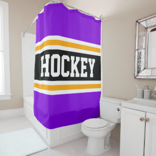 HOCKEY Athletic Bright Purple Black Orange Stripes Shower Curtain