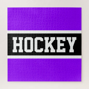 HOCKEY Athletic Bright Purple Black White Stripes  Jigsaw Puzzle