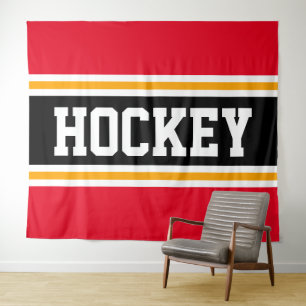 HOCKEY Athletic Bright Red Black Orange Stripes Tapestry