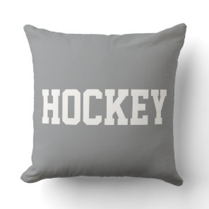 HOCKEY Athletic White Text On Sporty Light Gray Throw Pillow