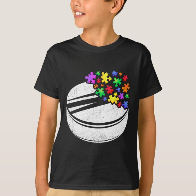 Hockey Autism Puzzle Men Women Kids Autism Awarene T-Shirt (Front)