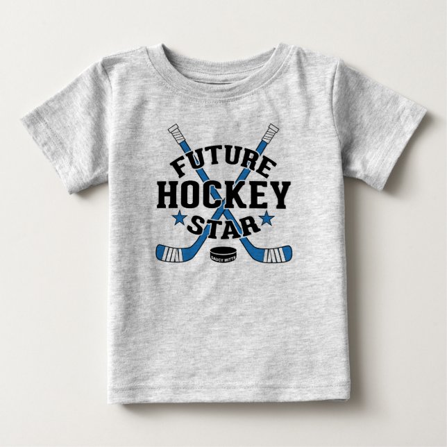 Hockey Baby Future Hockey Star Blue Hockey Sticks T-Shirt (Front)