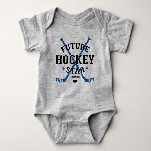Hockey Baby Future Hockey Star Blue Sticks Puck Baby Bodysuit
