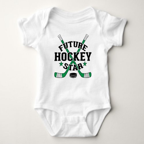 Hockey Baby Future Hockey Star Green Hockey Sticks Baby Bodysuit