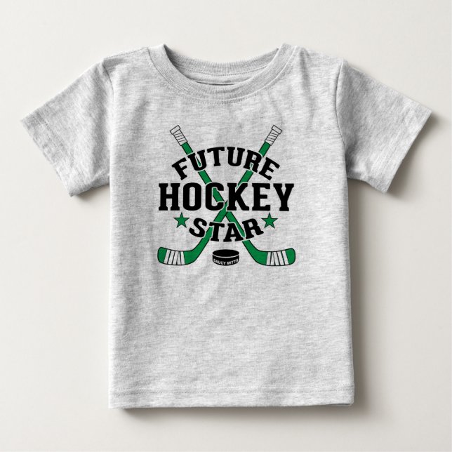Hockey Baby Future Hockey Star Green Hockey Sticks T-Shirt (Front)