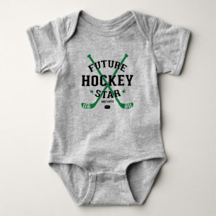 Hockey Baby Future Hockey Star Green Sticks Puck Bodysuit
