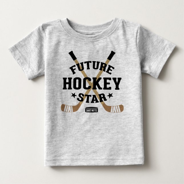 Hockey Baby Future Hockey Star Player Brown Sticks Baby T-Shirt (Front)