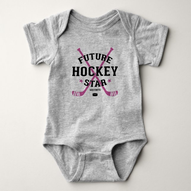 Hockey Baby Girl Future Hockey Star Pink Sticks Baby Bodysuit (Front)