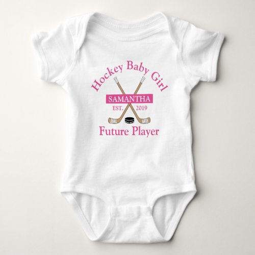 Hockey Baby Girl Future Player PInk Name Year Born Baby Bodysuit
