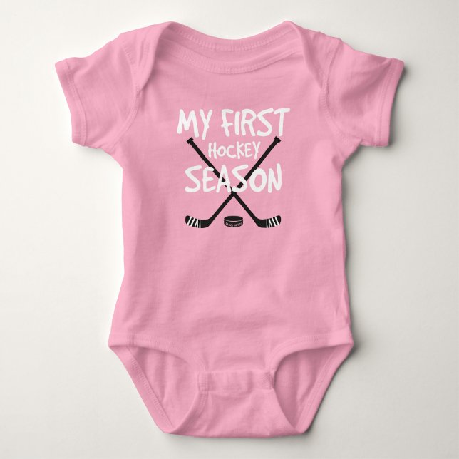 Hockey Baby Girl My First Hockey Season Sticks Baby Bodysuit (Front)