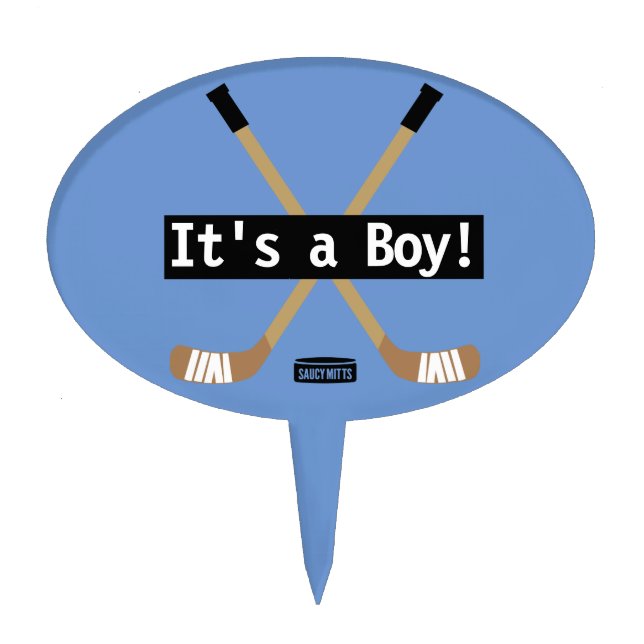 Hockey Baby It's a boy Blue Hockey Sticks Cake Topper (Front)