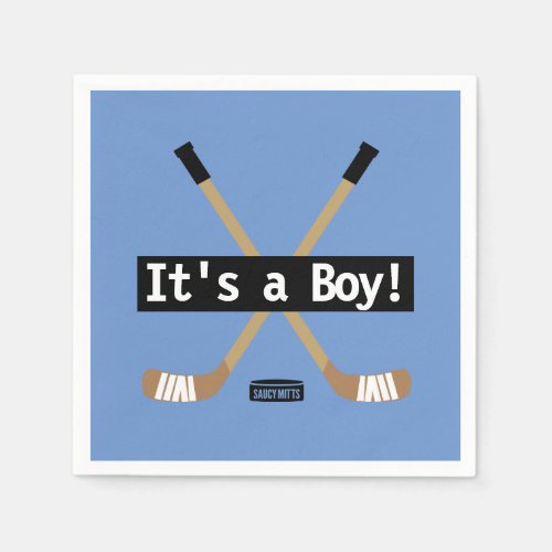 Hockey Baby Its a Boy Blue Hockey Sticks Napkins