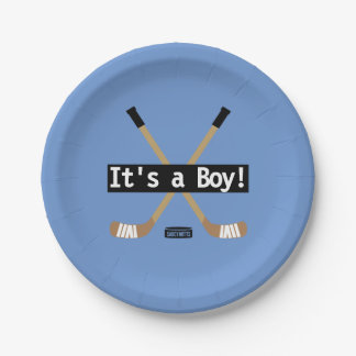 Hockey Baby It's a Boy Blue Hockey Sticks Paper Plates