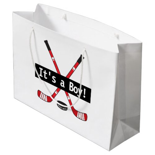 Hockey Baby Its a Boy or Girl Red Hockey Sticks Large Gift Bag