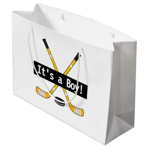 Hockey Baby Its a Boy or Girl Yellow Hockey Stick Large Gift Bag