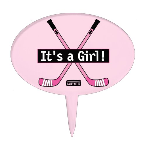Hockey Baby Its a Girl Pink Hockey Sticks Cake Topper
