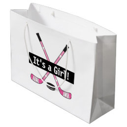 Hockey Baby It&#39;s a Girl Pink Hockey Sticks Large Gift Bag