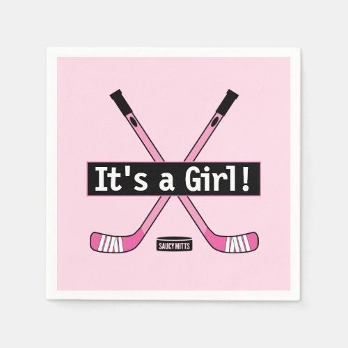 Hockey Baby Its a Girl Pink Hockey Sticks Napkins