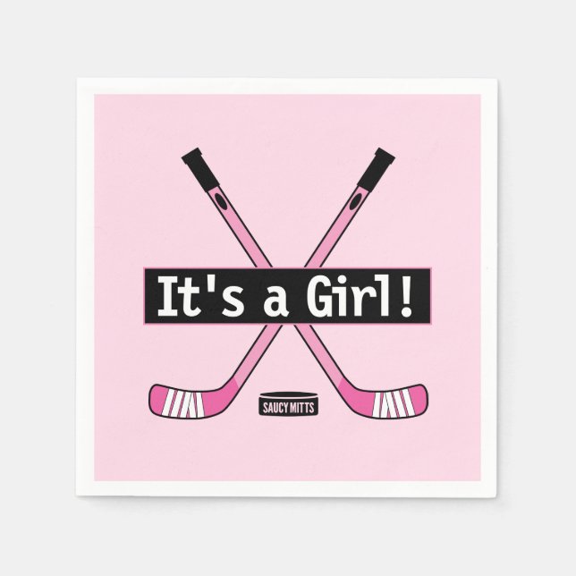 Hockey Baby It's a Girl Pink Hockey Sticks Napkins (Front)