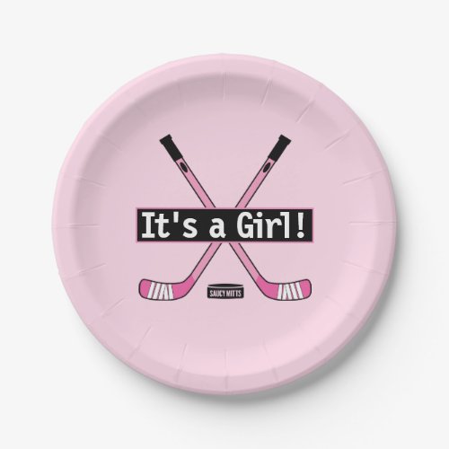 Hockey Baby Its a Girl Pink Hockey Sticks Paper Plates