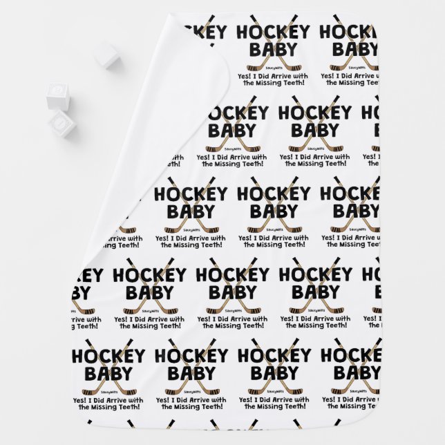 Hockey Baby Missing Teeth White Swaddle Blanket (In Situ)