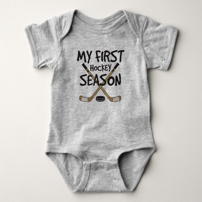 Hockey Baby My First Hockey Season Hockey Sticks Baby Bodysuit (Front)