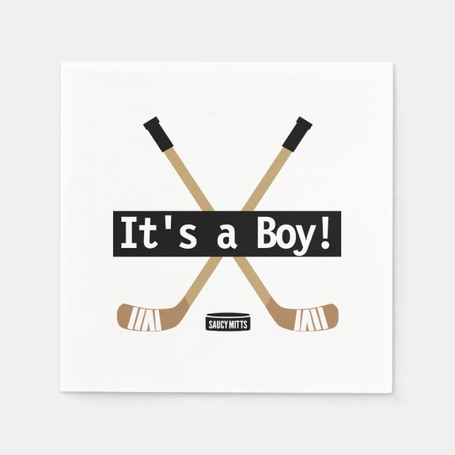 Hockey Baby Shower It's a Boy Hockey Sticks Napkins (Front)