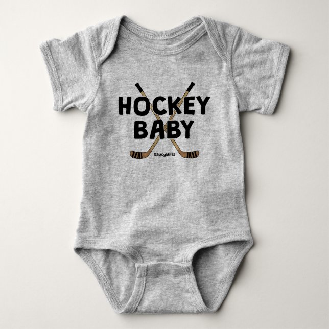 Hockey Baby with Hockey Sticks Funny Cute Infant Baby Bodysuit (Front)