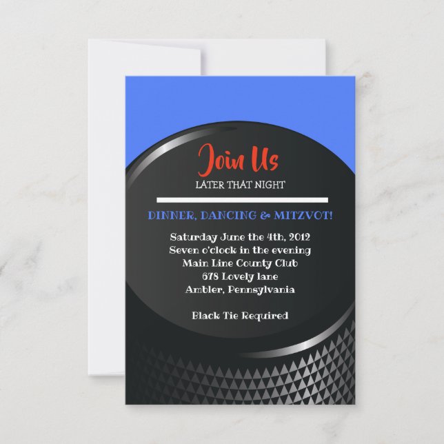 HOCKEY Bar Bar Mitzvah Reception Card (Front)