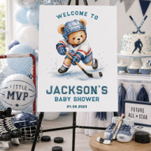 Hockey Bear Boy Personalized Welcome Baby Shower