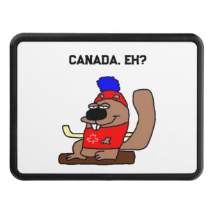 Hockey Beaver Cartoon in Red Maple Leaf Shirt Hitch Cover