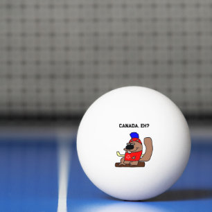 Hockey Beaver Cartoon in Red Maple Leaf Shirt Ping Pong Ball