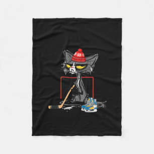 Hockey Because Murder Is Wrong Funny Cute Cat Hock Fleece Blanket