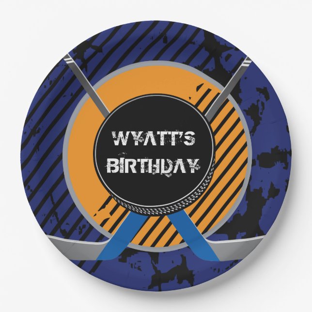 Hockey Birthday 9 Inch Paper Plate (Front)