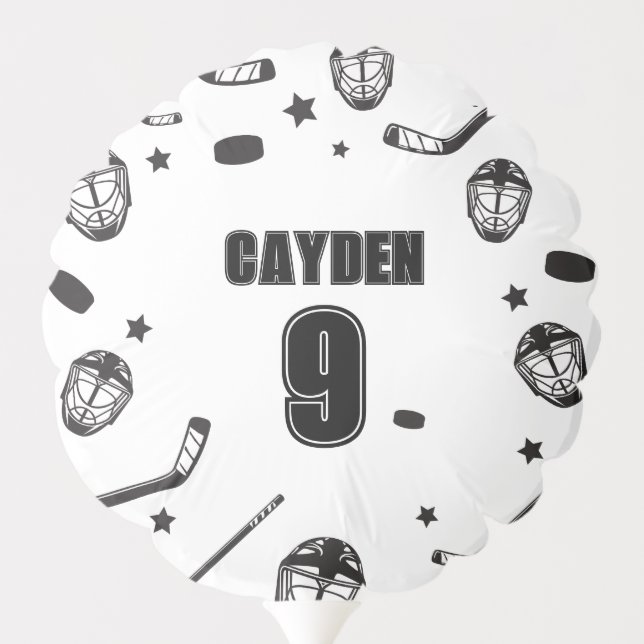 Hockey Birthday black and white  Balloon (Back)
