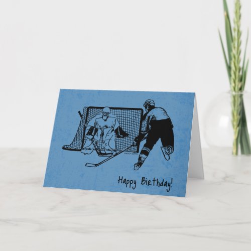 Hockey Birthday Card Ink Sketch on Blue