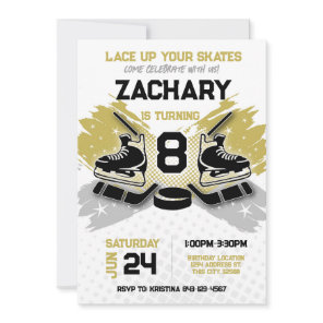 Hockey birthday invitation GOLD theme