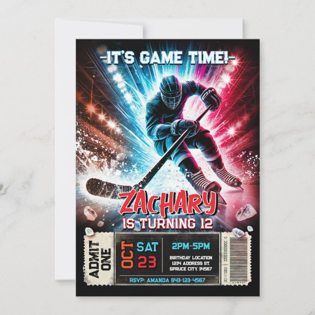 Hockey Birthday Invitation | Hockey Ticket Theme (Front)