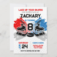 Hockey birthday invitation RED and BLUE theme