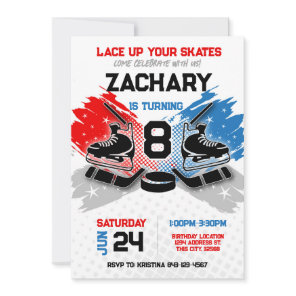 Hockey birthday invitation RED and BLUE theme