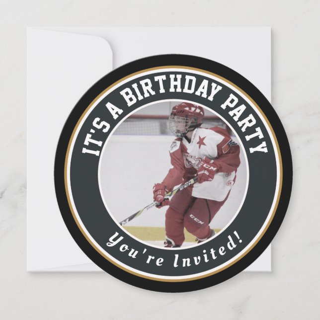 Hockey Birthday Invitations -  Hockey Puck (Front)