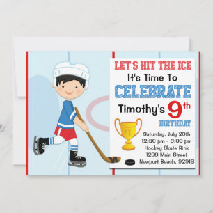 Hockey Birthday Party Invitation Black Hair