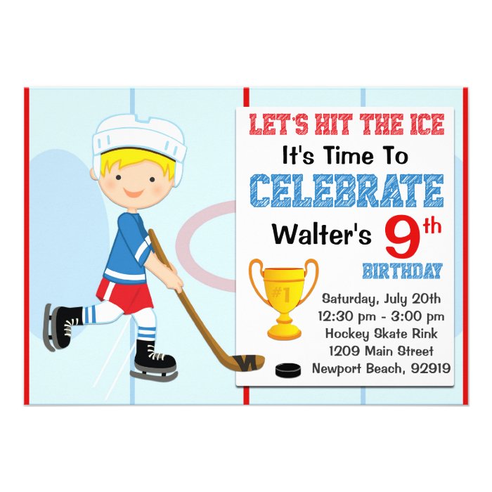 Hockey Birthday Party Invitation Blonde Hair