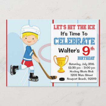 Hockey Birthday Party Invitation Blonde Hair by eventfulcards at Zazzle